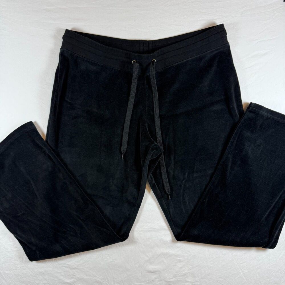 Whisper Me Black Velour Flare Pants Size XL Drawstring Waist - Picture 2 of 9
